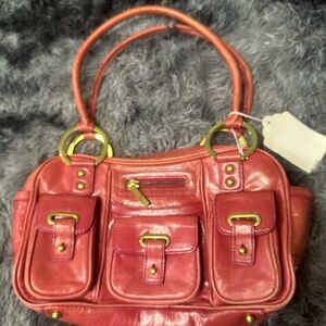 Charles David vintage Red Leather Multi-Pocket Tote Handbag